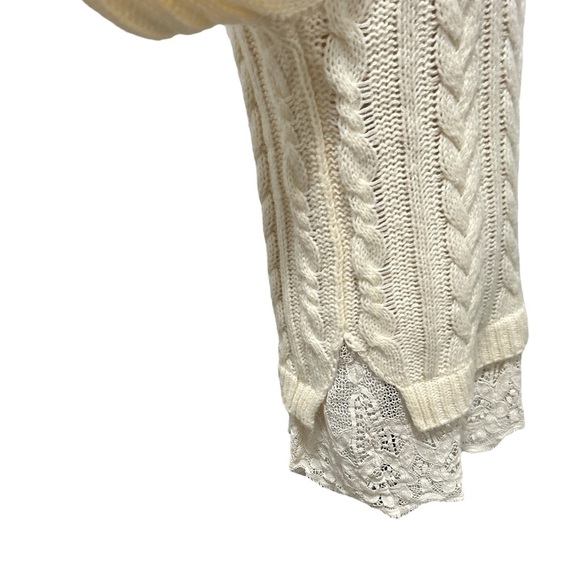 Knox Rose Cream Cable Knit Off the Shoulder Lace Trim Cowl Women Sweater Medium. - Picture 7 of 12
